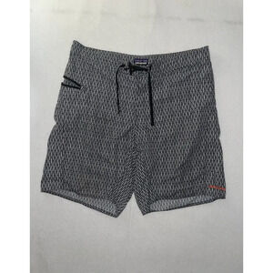 Patagonia Wavefarer Size 34 White‎ Black Geometric Board Shorts Trunks 9” Inseam